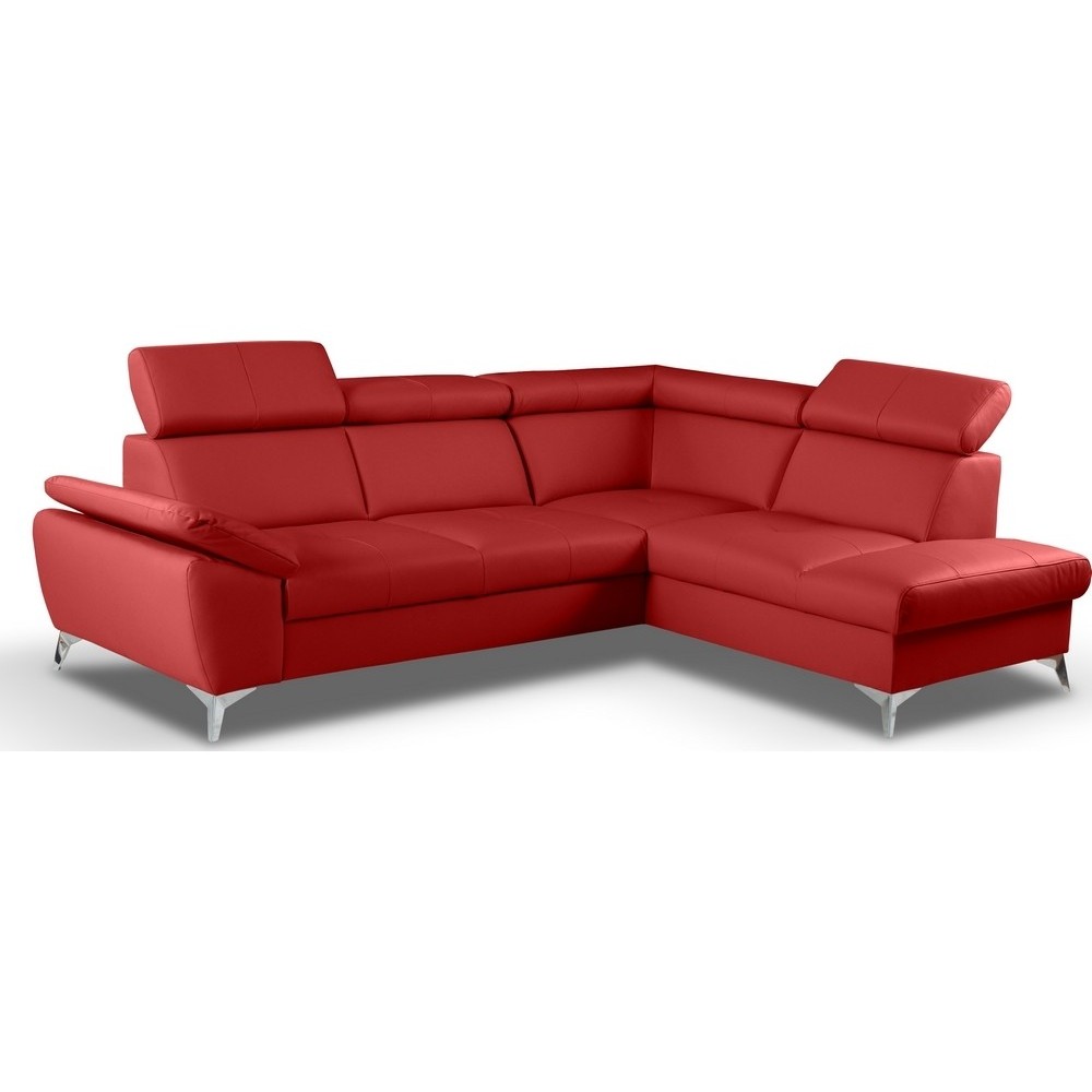 Canapé d'angle convertible en cuir italien de luxe 5 places MILOS, avec coffre, rouge foncé, angle droit Canapé d'angle convertible en cuir italien de luxe 5 places MILOS, avec coffre, rouge foncé, angle droit