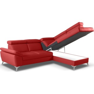Canapé d'angle convertible en cuir italien de luxe 5 places MILOS, avec coffre, rouge foncé, angle droit