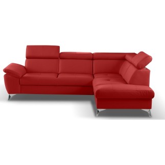 Canapé d'angle convertible en cuir italien de luxe 5 places MILOS, avec coffre, rouge foncé, angle droit