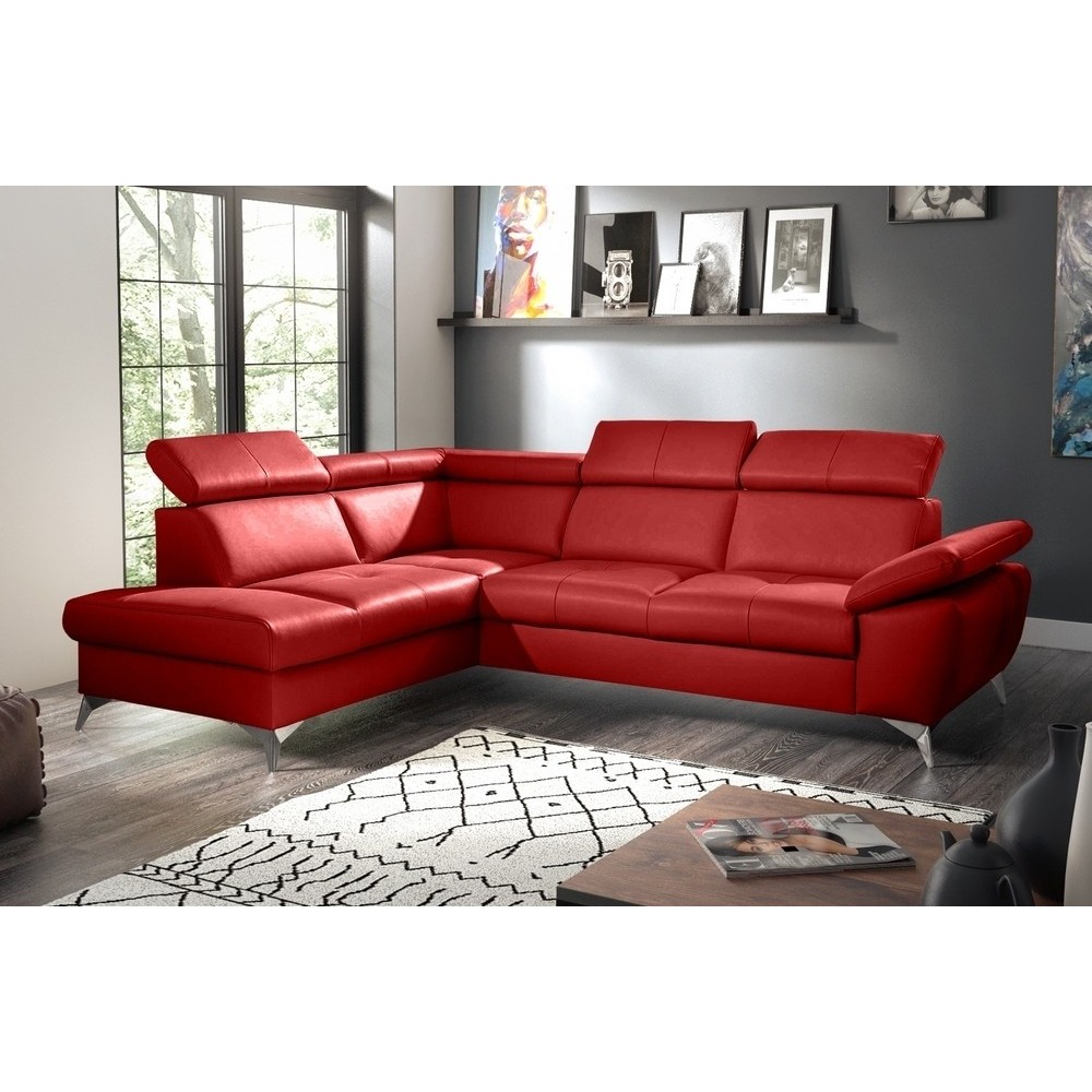- Canapé d'angle convertible en cuir italien de luxe 5 places MILOS, avec coffre, rouge foncé, angle gauche (vu de face) - Canapé d'angle convertible en cuir italien de luxe 5 places MILOS, avec coffre, rouge foncé, angle gauche (vu de face)