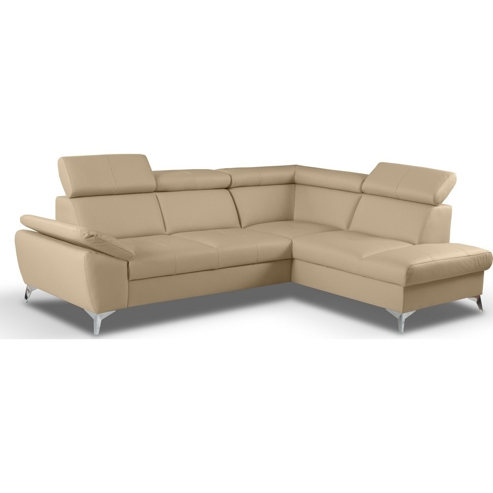 Canapé d'angle convertible en cuir italien de luxe 5 places MILOS, avec coffre, beige, angle droit Canapé d'angle convertible en cuir italien de luxe 5 places MILOS, avec coffre, beige, angle droit
