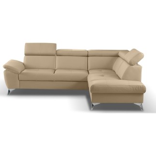 Canapé d'angle convertible en cuir italien de luxe 5 places MILOS, avec coffre, beige, angle droit