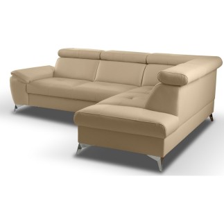 Canapé d'angle convertible en cuir italien de luxe 5 places MILOS, avec coffre, beige, angle droit