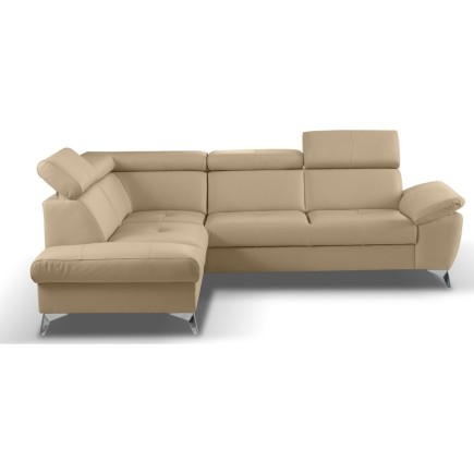 - Canapé d'angle convertible en cuir italien de luxe 5 places MILOS, avec coffre, beige, angle gauche (vu de face)