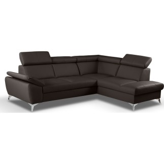 Canapé d'angle convertible en cuir italien de luxe 5 places MILOS, avec coffre, chocolat, angle droit
