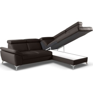 Canapé d'angle convertible en cuir italien de luxe 5 places MILOS, avec coffre, chocolat, angle droit
