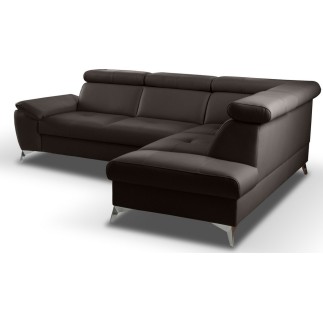 Canapé d'angle convertible en cuir italien de luxe 5 places MILOS, avec coffre, chocolat, angle droit