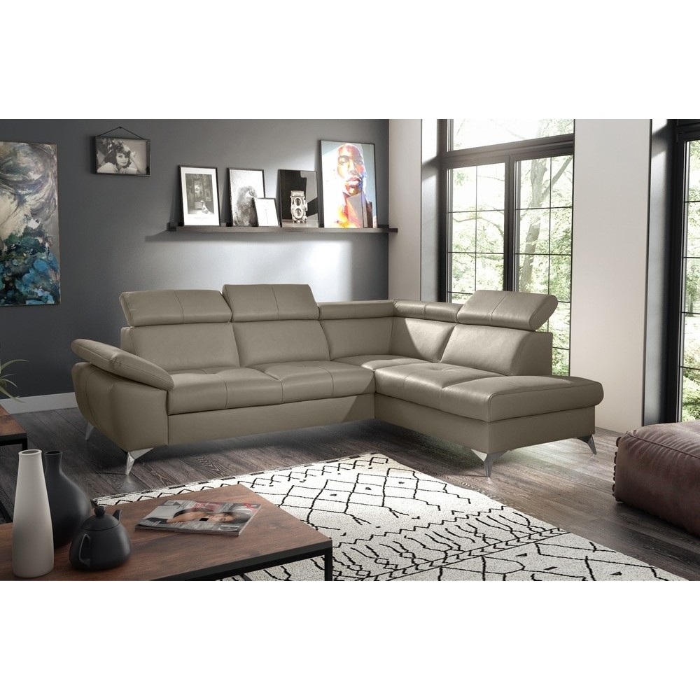 Canapé d'angle convertible en cuir italien de luxe 5 places MILOS, avec coffre, taupe, angle droit (vu de face) Canapé d'angle convertible en cuir italien de luxe 5 places MILOS, avec coffre, taupe, angle droit (vu de face)