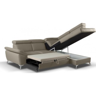 Canapé d'angle convertible en cuir italien de luxe 5 places MILOS, avec coffre, taupe, angle droit (vu de face)