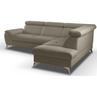 Canapé d'angle convertible en cuir italien de luxe 5 places MILOS, avec coffre, taupe, angle droit (vu de face)