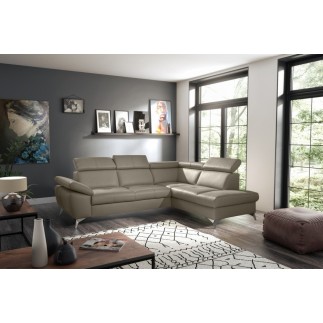 Canapé d'angle convertible en cuir italien de luxe 5 places MILOS, avec coffre, taupe, angle droit (vu de face)