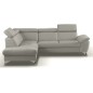 Canapé d'angle convertible en cuir italien de luxe 5 places MILOS, avec coffre, gris clair, angle gauche (vu de face)