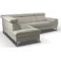 Canapé d'angle convertible en cuir italien de luxe 5 places MILOS, avec coffre, gris clair, angle gauche (vu de face)
