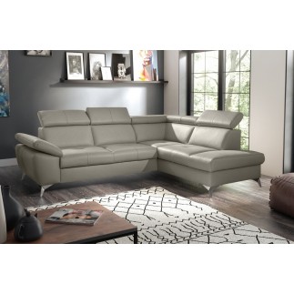 Canapé d'angle convertible en cuir italien de luxe 5 places MILOS, avec coffre, gris clair, angle droit