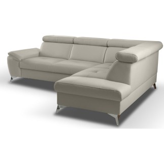 Canapé d'angle convertible en cuir italien de luxe 5 places MILOS, avec coffre, gris clair, angle droit