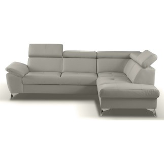 Canapé d'angle convertible en cuir italien de luxe 5 places MILOS, avec coffre, gris clair, angle droit