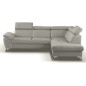 Canapé d'angle convertible en cuir italien de luxe 5 places MILOS, avec coffre, gris clair, angle droit Canapé d'angle convertible en cuir italien de luxe 5 places MILOS, avec coffre, gris clair, angle droit