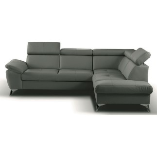 Canapé d'angle convertible en cuir italien de luxe 5 places MILOS, avec coffre, Gris foncé, angle droit