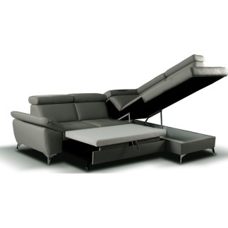 Canapé d'angle convertible en cuir italien de luxe 5 places MILOS, avec coffre, Gris foncé, angle droit
