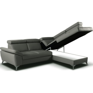 Canapé d'angle convertible en cuir italien de luxe 5 places MILOS, avec coffre, Gris foncé, angle droit