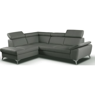 Canapé d'angle convertible en cuir italien de luxe 5 places MILOS, avec coffre, gris foncé, angle gauche (vu de face)