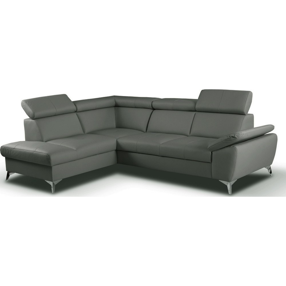 Canapé d'angle convertible en cuir italien de luxe 5 places MILOS, avec coffre, gris foncé, angle gauche (vu de face) Canapé d'angle convertible en cuir italien de luxe 5 places MILOS, avec coffre, gris foncé, angle gauche (vu de face)