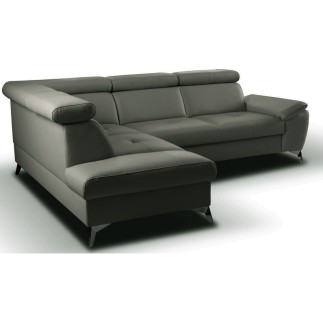 Canapé d'angle convertible en cuir italien de luxe 5 places MILOS, avec coffre, gris foncé, angle gauche (vu de face)