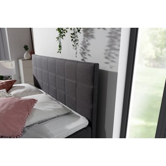 Ensemble boxspring complet tête de lit + sommiers + matelas + surmatelas ALVEN - tissu luxe gris foncé - 180x200 cm