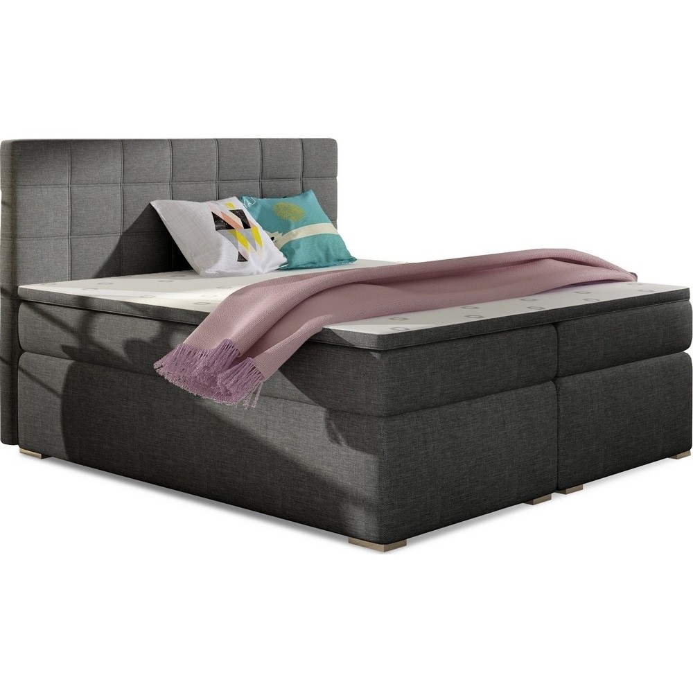 Ensemble boxspring complet tête de lit + sommiers + matelas + surmatelas ALVEN - tissu luxe gris foncé - 160x200 cm Ensemble boxspring complet tête de lit + sommiers + matelas + surmatelas ALVEN - tissu luxe gris foncé - 160x200 cm