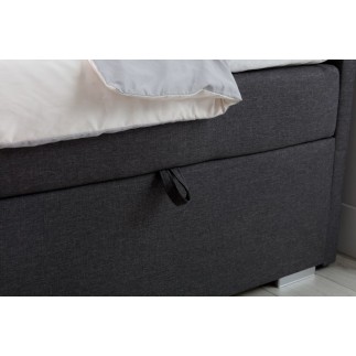 Ensemble boxspring complet tête de lit + sommiers + matelas + surmatelas ALVEN - tissu luxe gris foncé - 160x200 cm