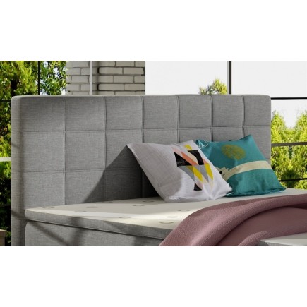 Ensemble boxspring complet tête de lit + sommiers + matelas + surmatelas ALVEN - tissu luxe gris - 160x200 cm