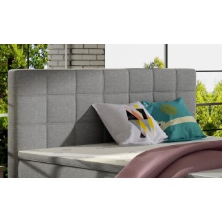 Ensemble boxspring complet tête de lit + sommiers + matelas + surmatelas ALVEN - tissu luxe gris - 140x200 cm