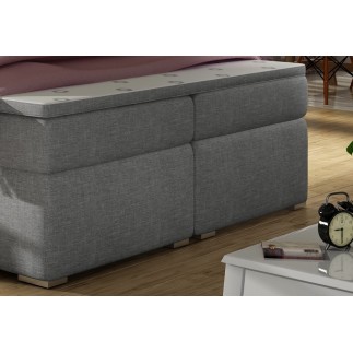 Ensemble boxspring complet tête de lit + sommiers + matelas + surmatelas ALVEN - tissu luxe gris - 140x200 cm