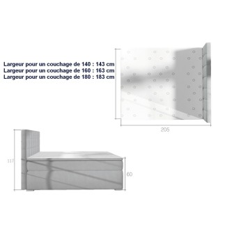 Ensemble boxspring complet tête de lit + sommiers + matelas + surmatelas ALVEN - simili cuir blanc cassé - 160x200 cm
