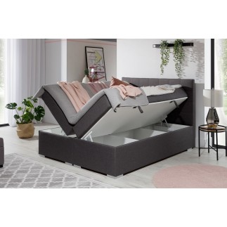 Ensemble boxspring complet tête de lit + sommiers + matelas + surmatelas ALVEN - simili cuir blanc cassé - 180x200 cm