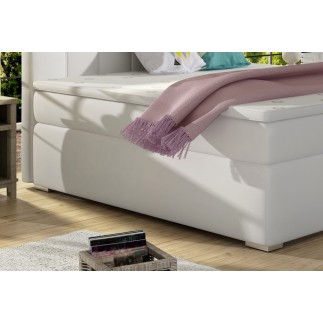 Ensemble boxspring complet tête de lit + sommiers + matelas + surmatelas ALVEN - simili cuir blanc cassé - 180x200 cm