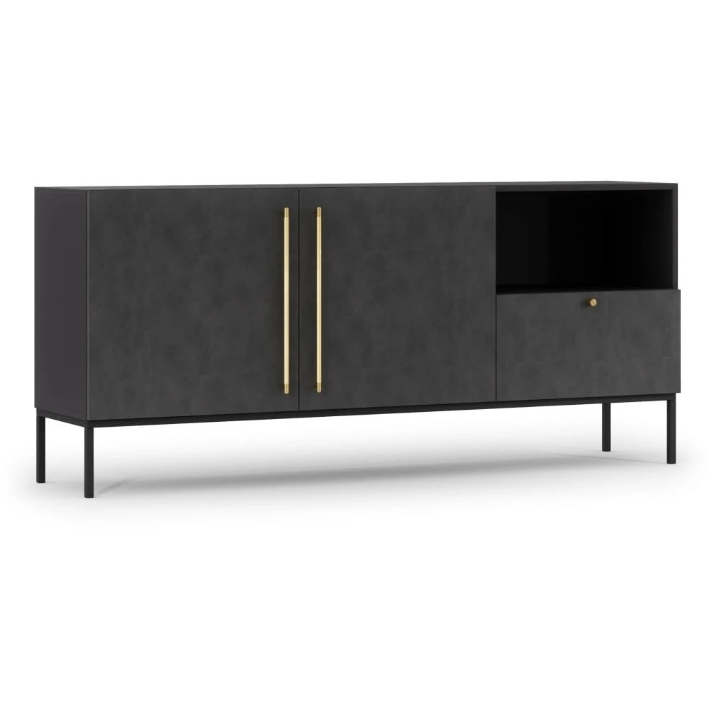 Très jolie commode de dimensions 180x40x80 cm, noir mat - Lancaster Très jolie commode de dimensions 180x40x80 cm, noir mat - Lancaster