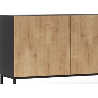 Très jolie commode de dimensions 180x40x80 cm, noir mat et chêne - Lancaster