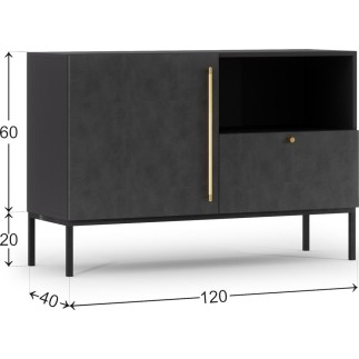 Très jolie commode de dimensions 120x40x80 cm, noir mat - Lancaster