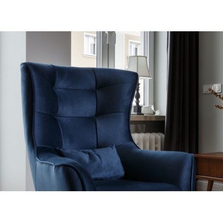 Fauteuil 1 place en tissu velours catégorie luxe, bleu foncé, ARTISTE