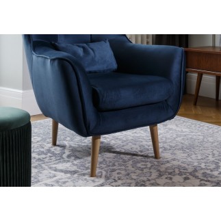 Fauteuil 1 place en tissu velours catégorie luxe, bleu foncé, ARTISTE
