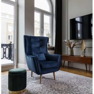 Fauteuil 1 place en tissu velours catégorie luxe, bleu foncé, ARTISTE