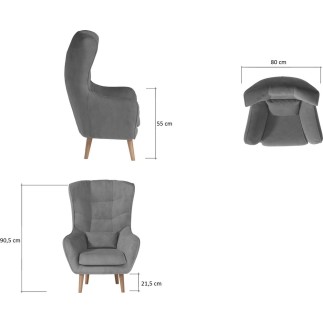 Fauteuil 1 place en tissu velours catégorie luxe, gris, ARTISTE