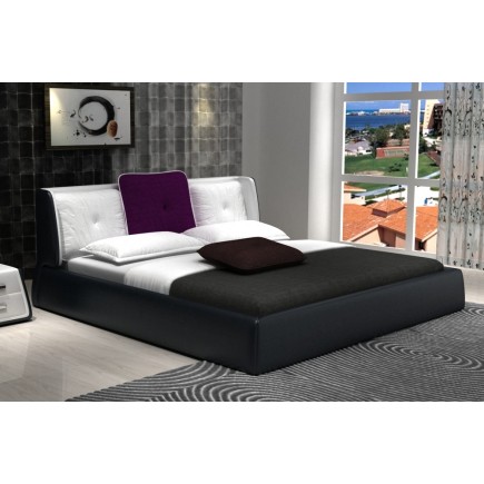 Lit design en cuir italien de luxe LUNA, noir et blanc, 180x200