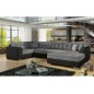 Canapé panoramique convertible - DAMIEN - en tissu gris de qualité et caisse simili noir, 7 places, gris, méridienne à droite et