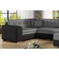 Canapé panoramique convertible - DAMIEN - en tissu gris de qualité et caisse simili noir, 7 places, gris, méridienne à droite et