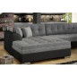Canapé panoramique convertible - DAMIEN - en tissu gris de qualité et caisse simili noir, 7 places, gris, méridienne à gauche et Canapé panoramique convertible - DAMIEN - en tissu gris de qualité et caisse simili noir, 7 places, gris, méridienne à gauche et