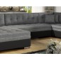 Canapé panoramique convertible - DAMIEN - en tissu gris de qualité et caisse simili noir, 7 places, gris, méridienne à gauche et Canapé panoramique convertible - DAMIEN - en tissu gris de qualité et caisse simili noir, 7 places, gris, méridienne à gauche et