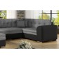 Canapé panoramique convertible - DAMIEN - en tissu gris de qualité et caisse simili noir, 7 places, gris, méridienne à gauche et Canapé panoramique convertible - DAMIEN - en tissu gris de qualité et caisse simili noir, 7 places, gris, méridienne à gauche et