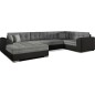 Canapé panoramique convertible - DAMIEN - en tissu gris de qualité et caisse simili noir, 7 places, gris, méridienne à gauche et Canapé panoramique convertible - DAMIEN - en tissu gris de qualité et caisse simili noir, 7 places, gris, méridienne à gauche et